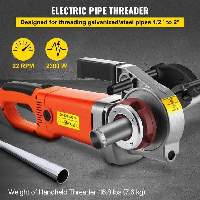 Alt view image 2 of 6 - Electric Pipe Threader, 2300W Pipe Threading Machine with 6 Dies 1/2"-2", 110V Hand-held Pipe Threader Machine with Copper Motor, Portable Electric Pipe Threading Kit with Carrying Case