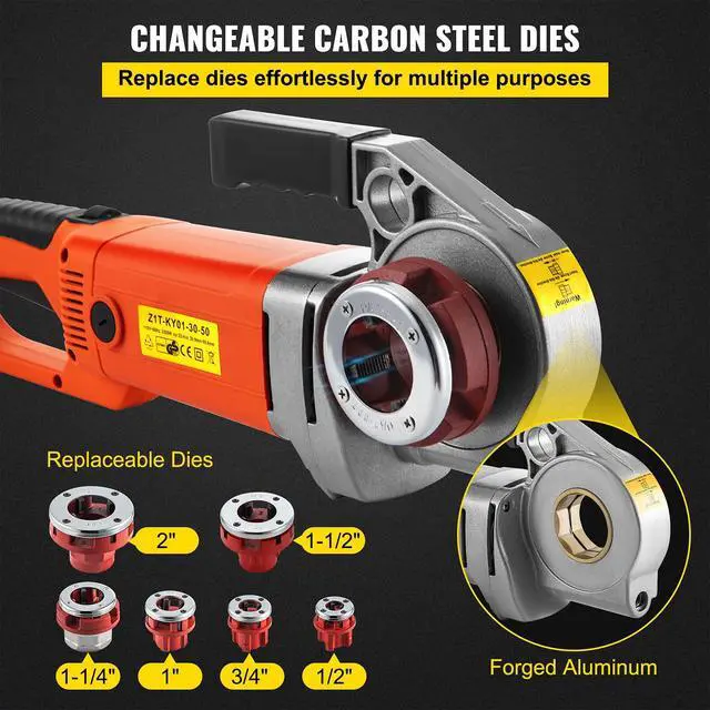 Alt view image 3 of 6 - Electric Pipe Threader, 2300W Pipe Threading Machine with 6 Dies 1/2"-2", 110V Hand-held Pipe Threader Machine with Copper Motor, Portable Electric Pipe Threading Kit with Carrying Case