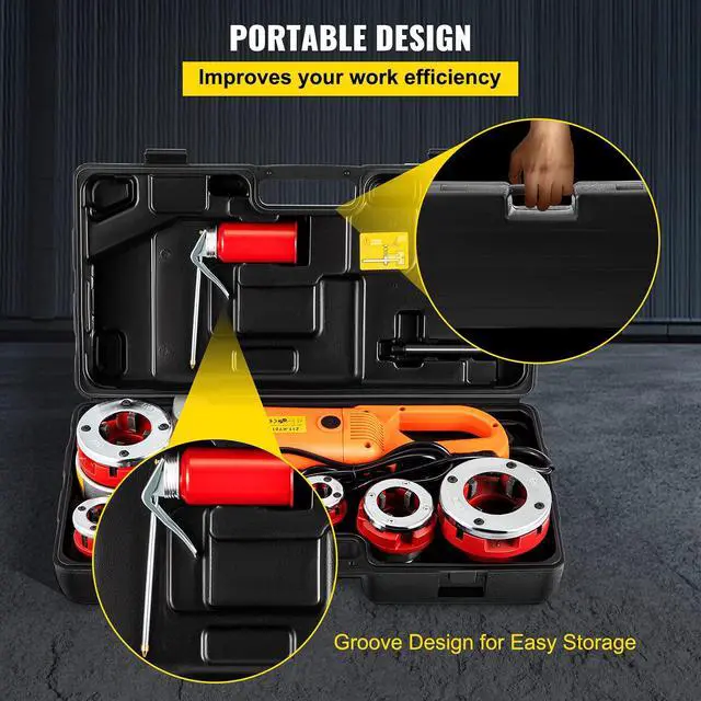 Alt view image 6 of 6 - Electric Pipe Threader, 2300W Pipe Threading Machine with 6 Dies 1/2"-2", 110V Hand-held Pipe Threader Machine with Copper Motor, Portable Electric Pipe Threading Kit with Carrying Case