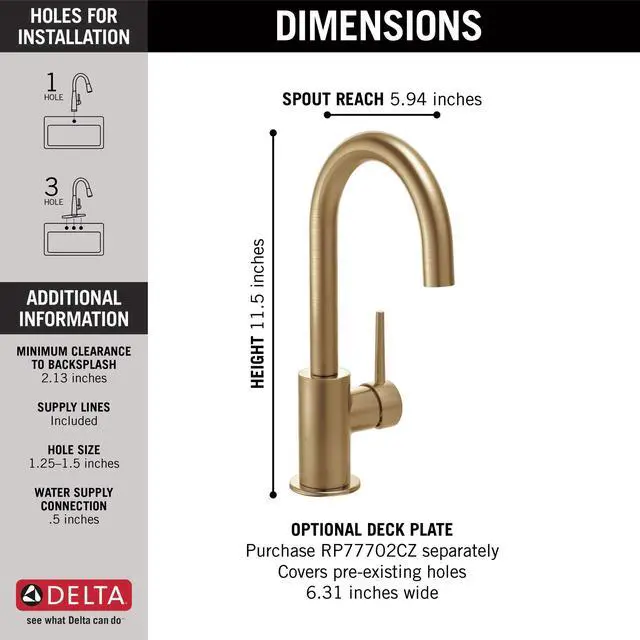 Alt view image 3 of 6 - Faucet Trinsic Gold Bar Faucet, Bar Sink Faucet Single Hole, Wet Bar Faucets Single Hole, Prep Sink Faucet, Faucet for Bar Sink, Kitchen Faucet, Champagne Bronze 1959LF-CZ