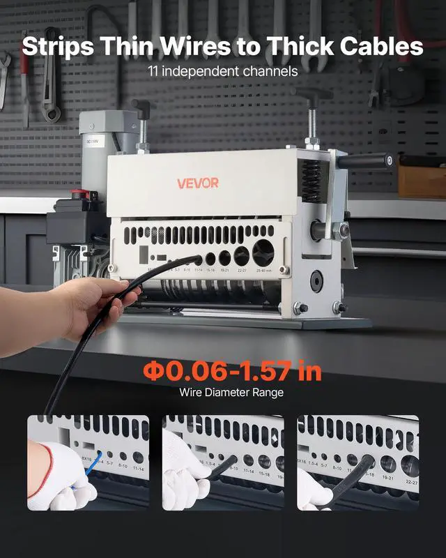Alt view image 2 of 6 - Electric Wire Stripper Machine, 0.06-1.57 in, 11 Channel Automatic Copper Cable Stripper, 370W Wire Stripper Tool with Manual Hand Crank Mode, Emergency Stop Button, for Scrap Copper Recycling