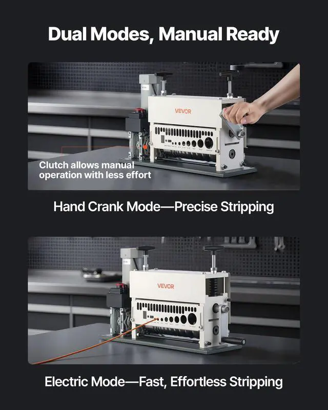 Alt view image 5 of 6 - Electric Wire Stripper Machine, 0.06-1.57 in, 11 Channel Automatic Copper Cable Stripper, 370W Wire Stripper Tool with Manual Hand Crank Mode, Emergency Stop Button, for Scrap Copper Recycling