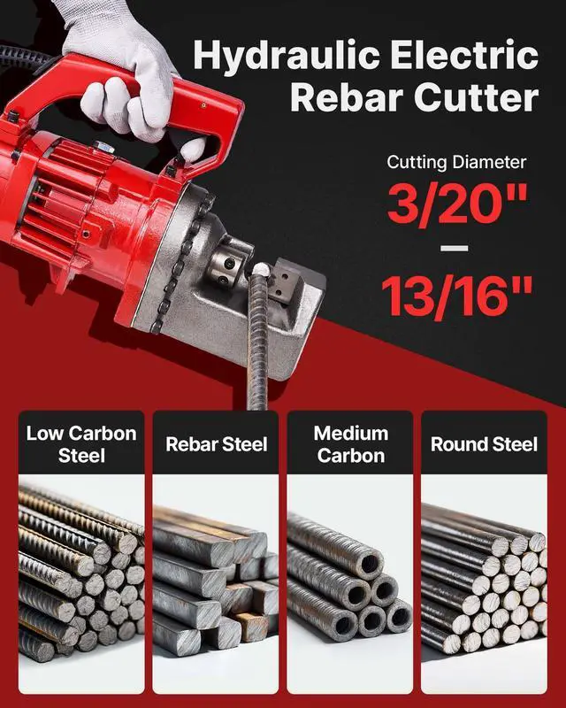 Alt view image 2 of 6 - Electric Hydraulic Rebar Cutter 1250W 110V - Portable, Cuts #6 4-20mm Rebar in 4 Seconds, with Stainless Steel Carry Case