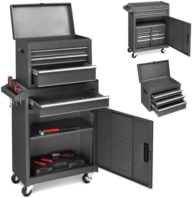 Main image of 4-Drawer Rolling Tool Chest with Wheels & Lock, Tool Box with Large Storage Cabinet and Adjustable Shelf, Removable Portable Top Box for Garage, Warehouse, Factory