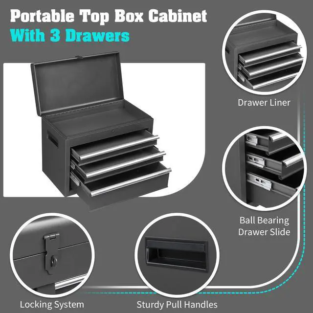 Alt view image 5 of 6 - 4-Drawer Rolling Tool Chest with Wheels & Lock, Tool Box with Large Storage Cabinet and Adjustable Shelf, Removable Portable Top Box for Garage, Warehouse, Factory