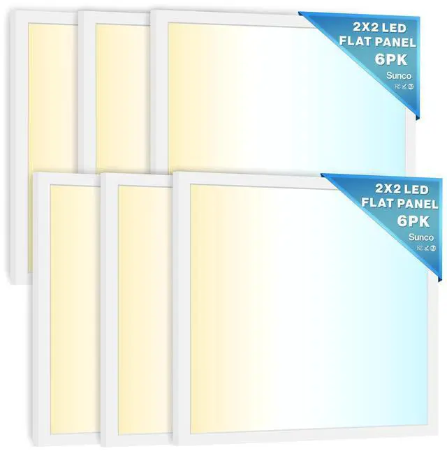 Main image of Sunco 6 Pack 2x2 LED Flat Panel Light for Drop Ceiling, Commercial Troffer Replacement Lighting Fixture, 4400 LM, 40W, Selectable CCT 4000K/5000K/6000K, Dimmable (0-10V), Dustproof ETL