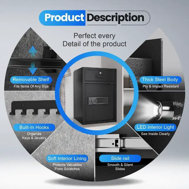 Alt view image 3 of 6 - 5.1 Cu Ft Heavy Duty Drawer Safes Home Safe with Fireproof and Waterproof Bag Safe Box with Digital Keypad Alarm System Removable Shelf for Cash Files Office Hotel