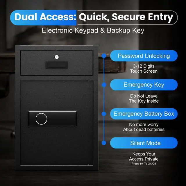 Alt view image 4 of 6 - 5.1 Cu Ft Heavy Duty Drawer Safes Home Safe with Fireproof and Waterproof Bag Safe Box with Digital Keypad Alarm System Removable Shelf for Cash Files Office Hotel