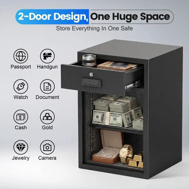 Alt view image 5 of 6 - 5.1 Cu Ft Heavy Duty Drawer Safes Home Safe with Fireproof and Waterproof Bag Safe Box with Digital Keypad Alarm System Removable Shelf for Cash Files Office Hotel