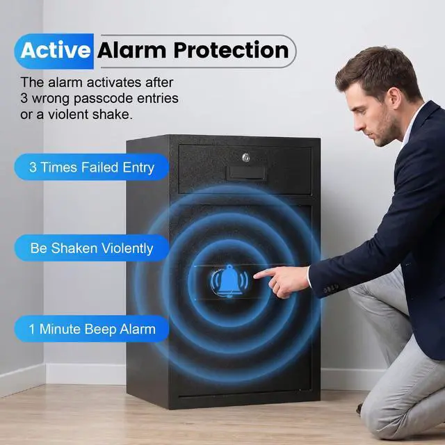 Alt view image 6 of 6 - 5.1 Cu Ft Heavy Duty Drawer Safes Home Safe with Fireproof and Waterproof Bag Safe Box with Digital Keypad Alarm System Removable Shelf for Cash Files Office Hotel