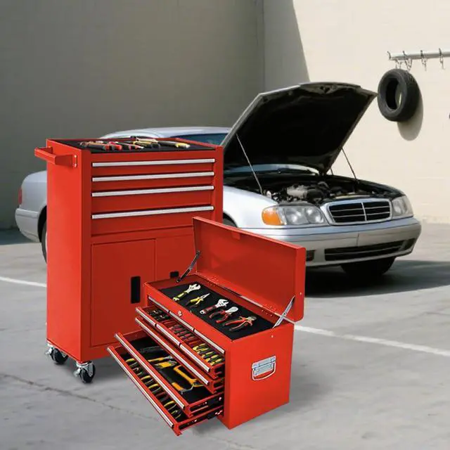 Alt view image 2 of 6 - 13-Drawer Rolling Tool Chest, 2 in 1 Detachable Metal Tool Cabinet with Lock & Wheels, Heavy-Duty Tool Storage Organizer for Garage, Workshop, Auto Repair & Home(Red)
