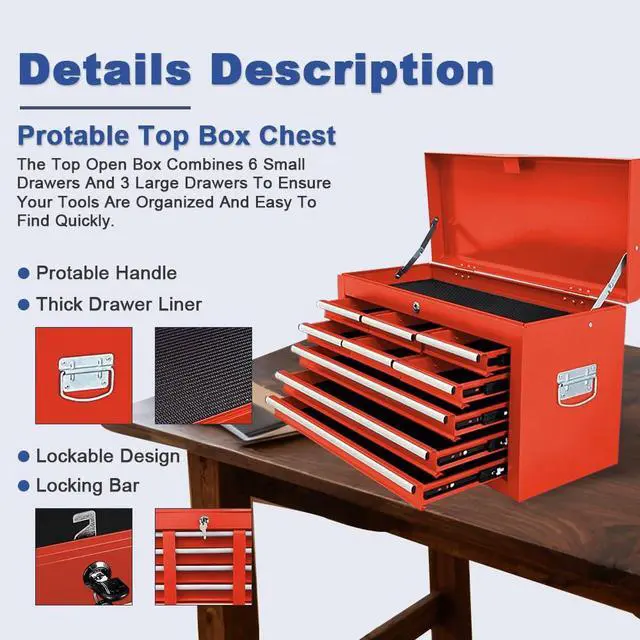 Alt view image 4 of 6 - 13-Drawer Rolling Tool Chest, 2 in 1 Detachable Metal Tool Cabinet with Lock & Wheels, Heavy-Duty Tool Storage Organizer for Garage, Workshop, Auto Repair & Home(Red)