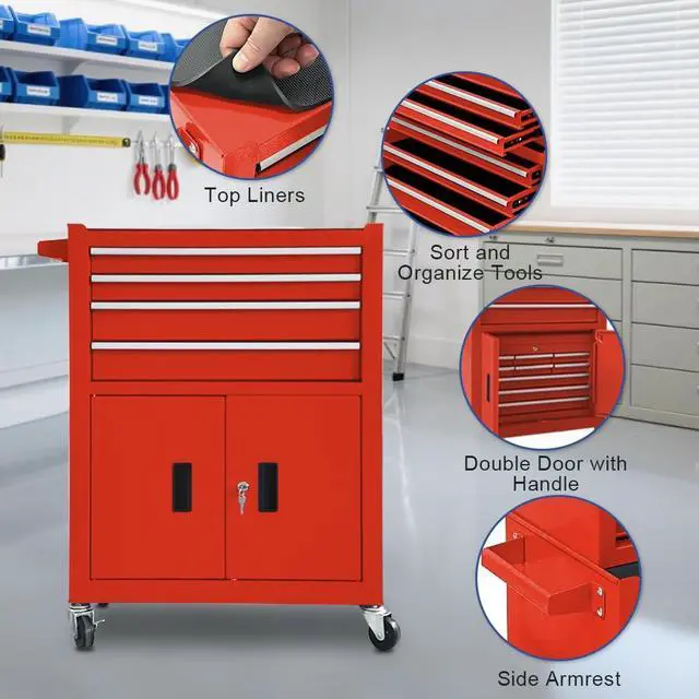 Alt view image 5 of 6 - 13-Drawer Rolling Tool Chest, 2 in 1 Detachable Metal Tool Cabinet with Lock & Wheels, Heavy-Duty Tool Storage Organizer for Garage, Workshop, Auto Repair & Home(Red)