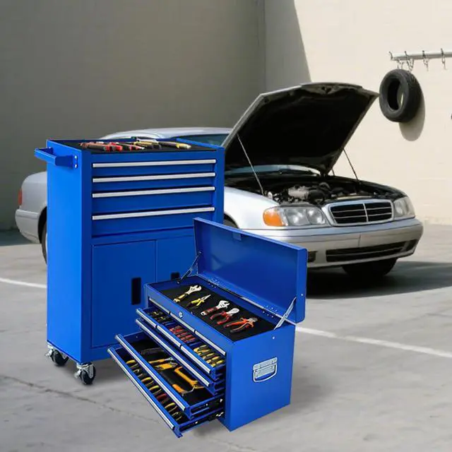 Alt view image 2 of 6 - 13-Drawer Rolling Tool Chest, 2 in 1 Detachable Metal Tool Cabinet with Lock & Wheels, Heavy-Duty Tool Storage Organizer for Garage, Workshop, Auto Repair & Home(Blue)