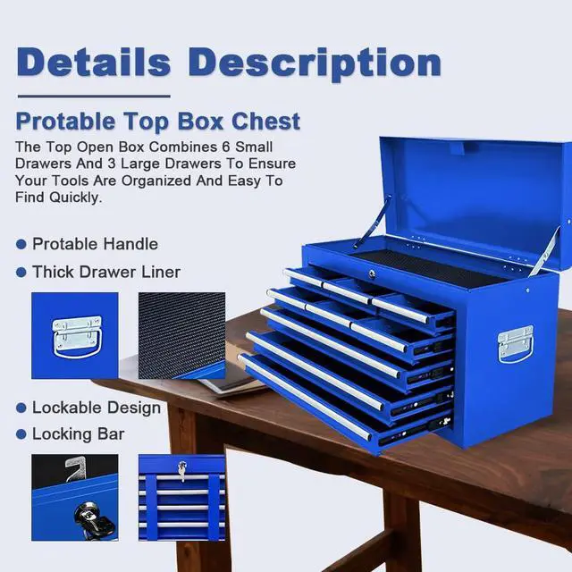 Alt view image 4 of 6 - 13-Drawer Rolling Tool Chest, 2 in 1 Detachable Metal Tool Cabinet with Lock & Wheels, Heavy-Duty Tool Storage Organizer for Garage, Workshop, Auto Repair & Home(Blue)