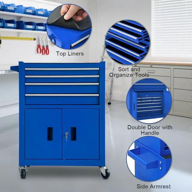 Alt view image 5 of 6 - 13-Drawer Rolling Tool Chest, 2 in 1 Detachable Metal Tool Cabinet with Lock & Wheels, Heavy-Duty Tool Storage Organizer for Garage, Workshop, Auto Repair & Home(Blue)