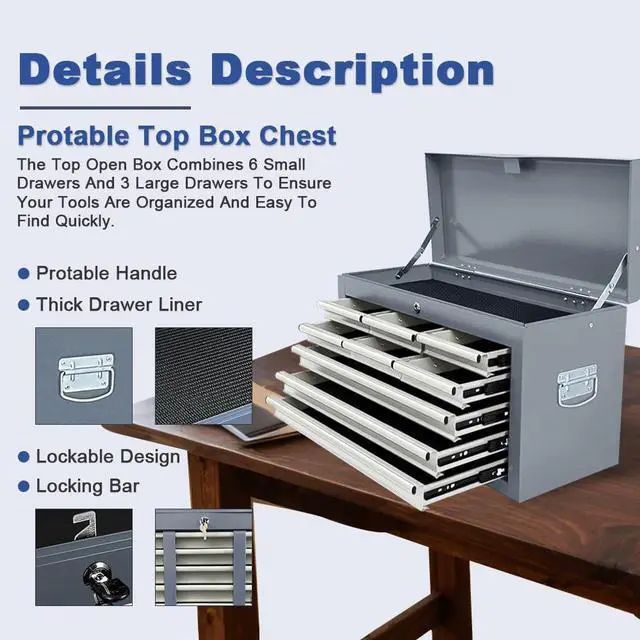 Alt view image 4 of 6 - 13-Drawer Rolling Tool Chest, 2 in 1 Detachable Metal Tool Cabinet with Lock & Wheels, Heavy-Duty Tool Storage Organizer for Garage, Workshop, Auto Repair & Home (Grey)