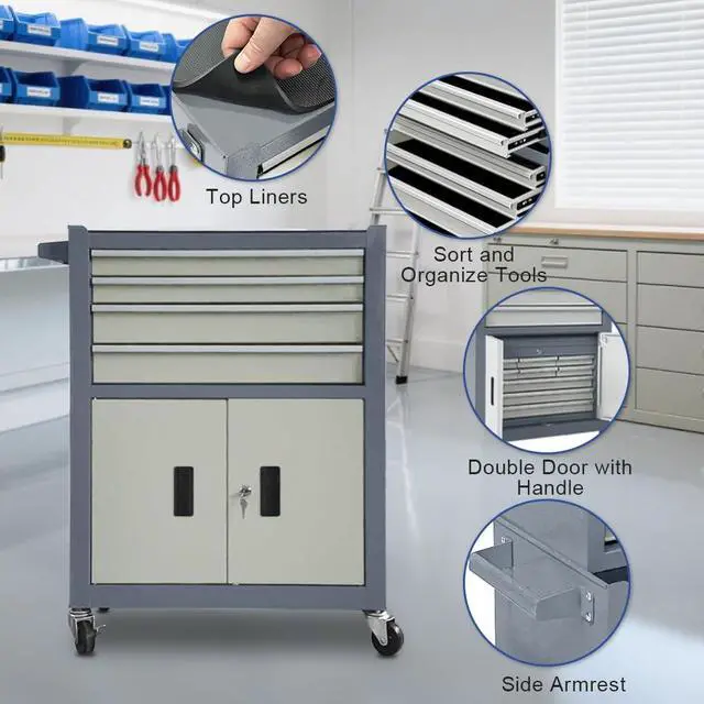 Alt view image 5 of 6 - 13-Drawer Rolling Tool Chest, 2 in 1 Detachable Metal Tool Cabinet with Lock & Wheels, Heavy-Duty Tool Storage Organizer for Garage, Workshop, Auto Repair & Home (Grey)