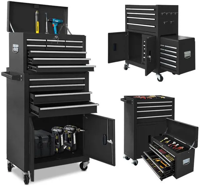 Main image of 13-Drawer Rolling Tool Chest, 2 in 1 Detachable Metal Tool Cabinet with Lock & Wheels, Heavy-Duty Tool Storage Organizer for Garage, Workshop, Auto Repair & Home (Black)