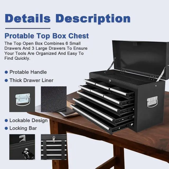 Alt view image 4 of 6 - 13-Drawer Rolling Tool Chest, 2 in 1 Detachable Metal Tool Cabinet with Lock & Wheels, Heavy-Duty Tool Storage Organizer for Garage, Workshop, Auto Repair & Home (Black)