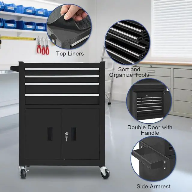 Alt view image 5 of 6 - 13-Drawer Rolling Tool Chest, 2 in 1 Detachable Metal Tool Cabinet with Lock & Wheels, Heavy-Duty Tool Storage Organizer for Garage, Workshop, Auto Repair & Home (Black)