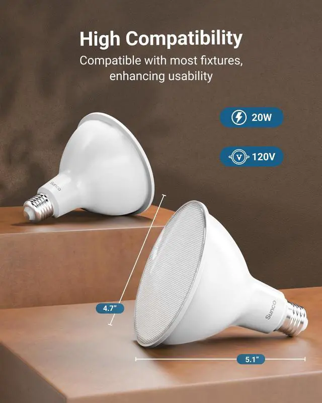 Alt view image 4 of 6 - Sunco 30 Pack PAR38 LED Outdoor Flood Light Bulb, Ultra Bright, 2800 LM, 20W (250W Equivalent), 3000K Soft White, Dimmable, E26 Medium Base, for Security Garage Yard Driveway, UL