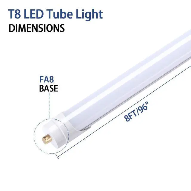 Alt view image 2 of 6 - 8FT LED Tube Light, T8 8FT LED Bulbs 45W 5000K Daylight White FA8 Base Tube Lights, Fluorescent Light Bulbs Replacement, Frosted Cover, 5400Lumens, Dual-End Powered(25 Pack)