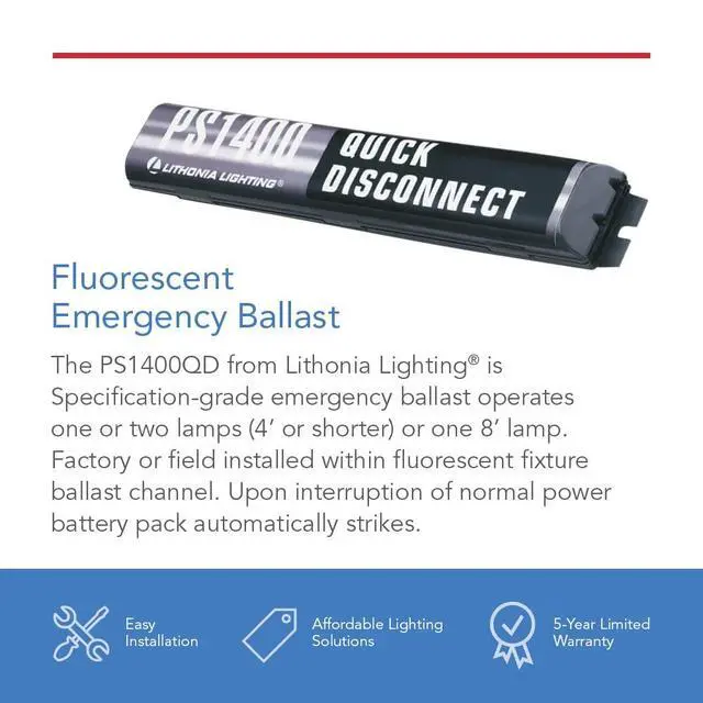 Alt view image 2 of 6 - Power Sentry Emergency Battery Back Up, T5 and T8 Compatible Fluorescent Ballast with 1400 Lumen Output, 90 Minute Operation, UL Listed (PS1400QD MVOLT M8)