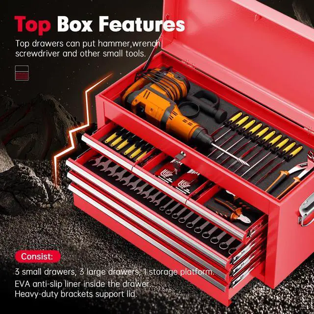 Alt view image 6 of 6 - Metal Rolling Tool Chest, 8 Drawer Rolling Tool Chest with Wheels, Detachable Tool Storage Cabinet with Lock for Garage, Steel Tool Cart with Liner & Hooks for Workshop, Warehouse (Red)