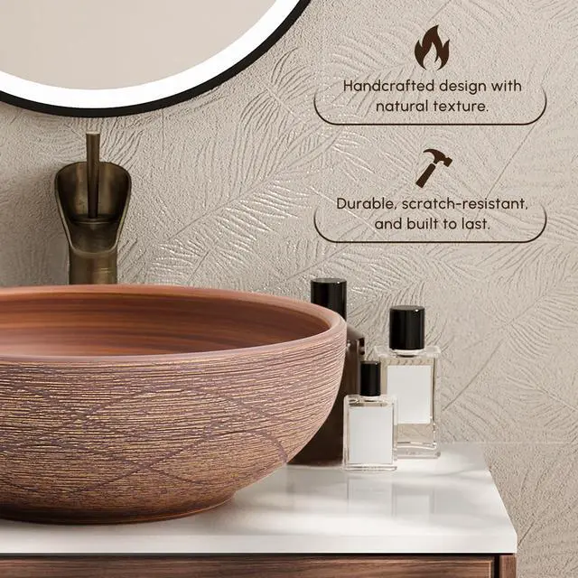 Alt view image 3 of 6 - Bathroom Vessel Sink, 15.07" Round Bowl Sink Retro Ceramic Washbasin Above Counter for Bathroom,Without Pop-up Drain