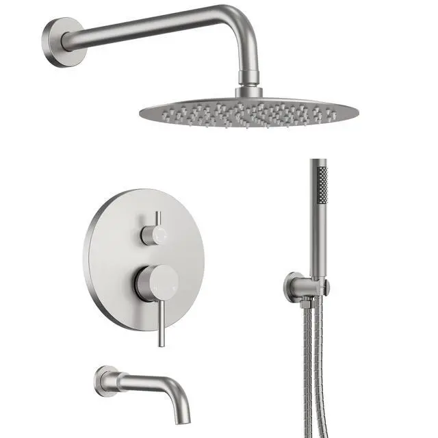Main image of 10" High-Pressure Rainfall Shower System with Handheld Spray, Wall Mount Bathroom Shower Faucet Set with Tub Spout (Brushed Nickel)