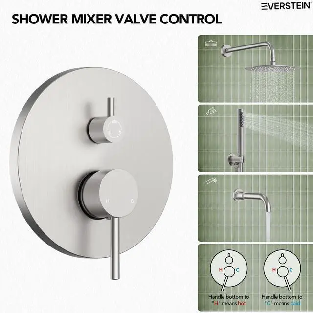 Alt view image 2 of 6 - 10" High-Pressure Rainfall Shower System with Handheld Spray, Wall Mount Bathroom Shower Faucet Set with Tub Spout (Brushed Nickel)