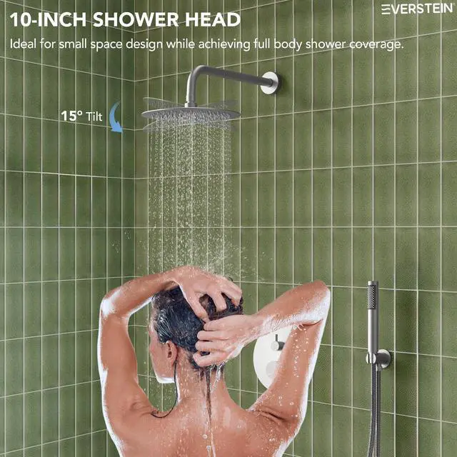 Alt view image 5 of 6 - 10" High-Pressure Rainfall Shower System with Handheld Spray, Wall Mount Bathroom Shower Faucet Set with Tub Spout (Brushed Nickel)