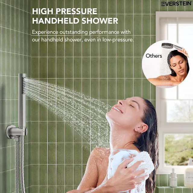 Alt view image 6 of 6 - 10" High-Pressure Rainfall Shower System with Handheld Spray, Wall Mount Bathroom Shower Faucet Set with Tub Spout (Brushed Nickel)