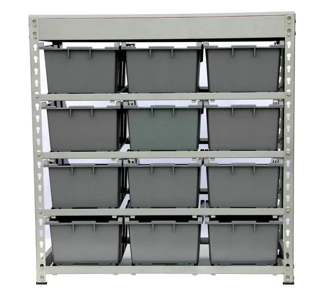Alt view image 3 of 4 - Bin Rack Boltless Steel Storage System Organizer w/ 12 Plastic Bins in 4 tiers