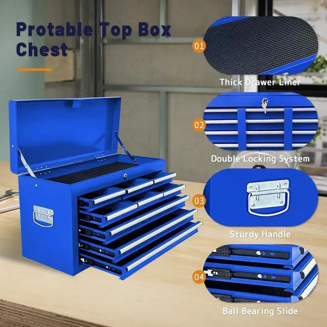 Alt view image 4 of 6 - 13-Drawer Rolling Tool Chest with Double Doors, 2 in 1 Detachable Rolling Tool Chest Combo, Mobile Tool Cabinet with Drawers, Metal Large Lockable Tool Box for Garage Workshop (Blue)