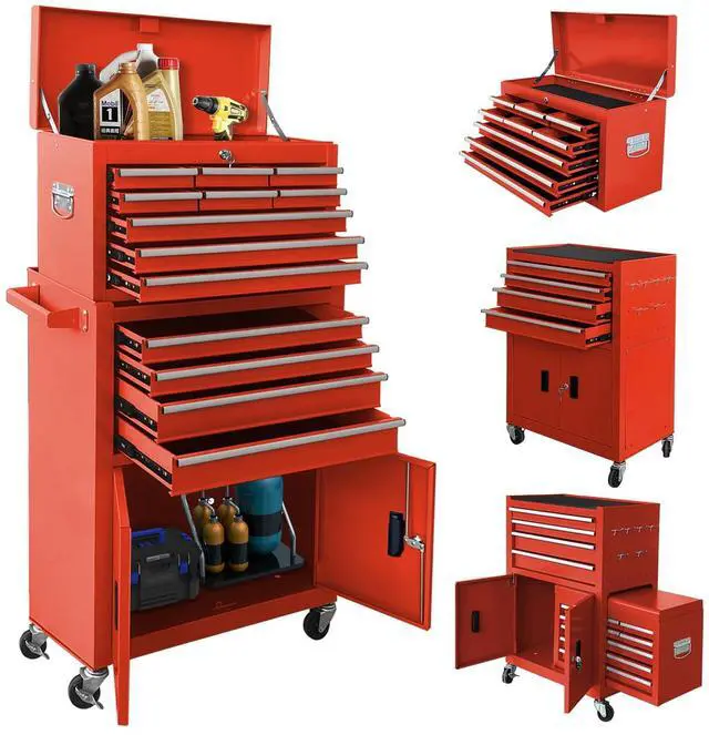 Main image of 13-Drawer Rolling Tool Chest with Double Doors, 2 in 1 Detachable Rolling Tool Chest with Drawers, Metal Large Lockable Tool Box,Mobile Tool Cabinet Combo for Garage Workshop (Red)