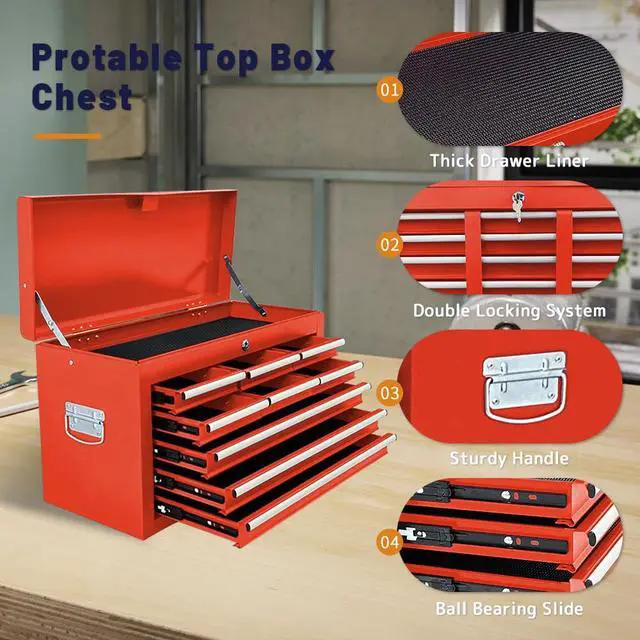 Alt view image 4 of 6 - 13-Drawer Rolling Tool Chest with Double Doors, 2 in 1 Detachable Rolling Tool Chest with Drawers, Metal Large Lockable Tool Box,Mobile Tool Cabinet Combo for Garage Workshop (Red)