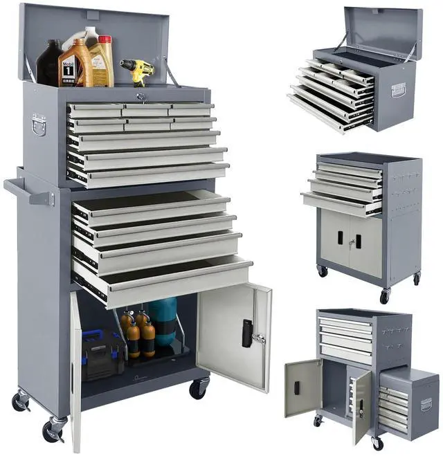 Main image of 13-Drawer Rolling Tool Chest with Double Doors, 2 in 1 Detachable Rolling Tool Chest with Drawers, Mobile Tool Cabinet Combo, Metal Large Lockable Tool Box for Garage Workshop (Gray)