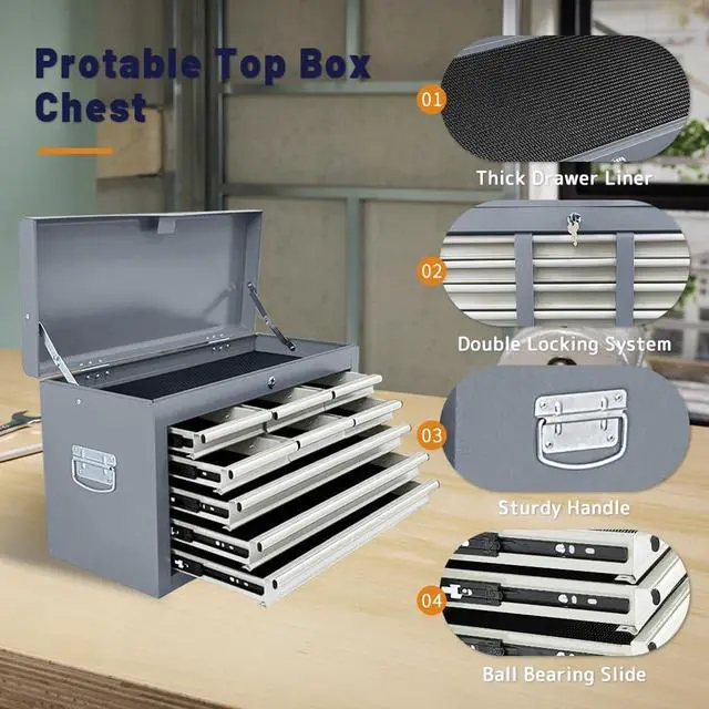 Alt view image 4 of 6 - 13-Drawer Rolling Tool Chest with Double Doors, 2 in 1 Detachable Rolling Tool Chest with Drawers, Mobile Tool Cabinet Combo, Metal Large Lockable Tool Box for Garage Workshop (Gray)