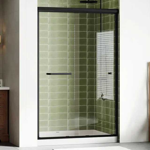 Main image of 44-48" W x 72" H Semi-Frameless Walk-in Shower Door, 4" Adjustable Design, 1/4inch Thick Tempered Glass, Matte Black Aluminum Alloy Frame, Modern Bathroom Shower Sliding Door