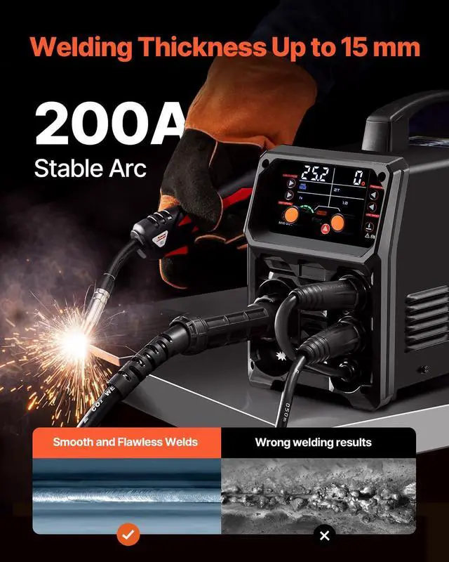 Alt view image 3 of 6 - Pro MIG Welder, 200A Pluse Mig Welding Machine, 5-in-1 Multi-Functional Welder Machine MIG Pluse/Gas MIG/Flux Core MIG/Stick/Lift TIG, 110V/220V Dual Voltage Aluminum Mig Welder with LCD Display