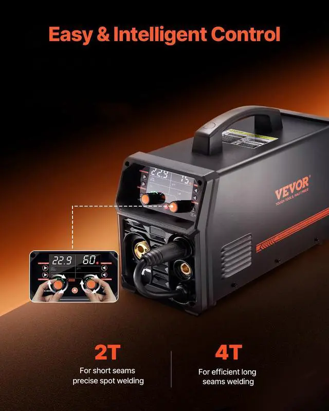 Alt view image 4 of 6 - Pro MIG Welder, 200A Pluse Mig Welding Machine, 5-in-1 Multi-Functional Welder Machine MIG Pluse/Gas MIG/Flux Core MIG/Stick/Lift TIG, 110V/220V Dual Voltage Aluminum Mig Welder with LCD Display