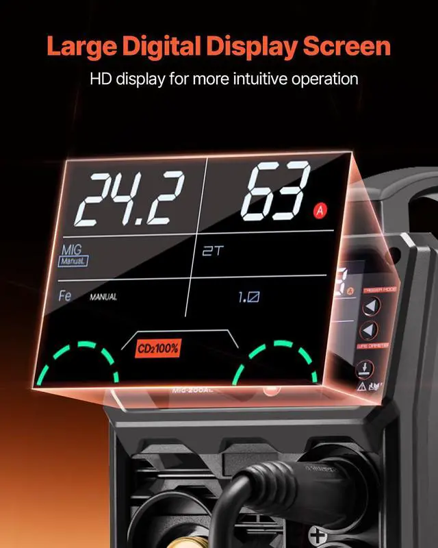 Alt view image 5 of 6 - Pro MIG Welder, 200A Pluse Mig Welding Machine, 5-in-1 Multi-Functional Welder Machine MIG Pluse/Gas MIG/Flux Core MIG/Stick/Lift TIG, 110V/220V Dual Voltage Aluminum Mig Welder with LCD Display