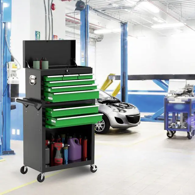 Alt view image 2 of 6 - 8-Drawer High Capacity Rolling Tool Chest, Removable Cabinet Storage Tool Box with Wheels and Drawers, Detachable Toolbox with Lock for Workshop Mechanics Garage(Black&Green)