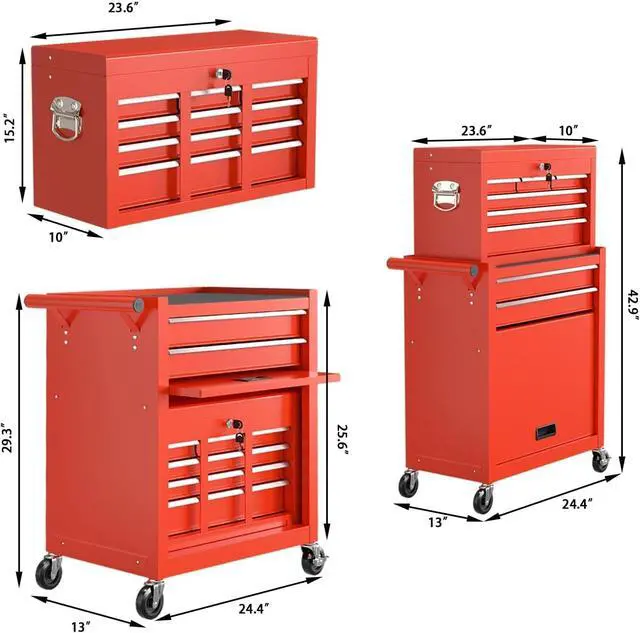 Alt view image 3 of 6 - 8-Drawer High Capacity Rolling Tool Chest, Removable Cabinet Storage Tool Box with Wheels and Drawers