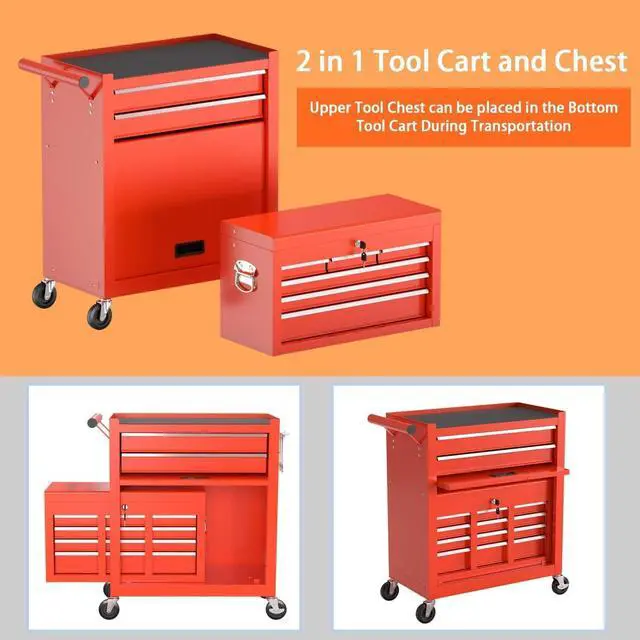 Alt view image 5 of 6 - 8-Drawer High Capacity Rolling Tool Chest, Removable Cabinet Storage Tool Box with Wheels and Drawers
