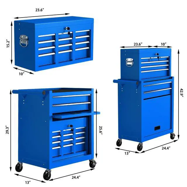 Alt view image 3 of 6 - 8-Drawer High Capacity Rolling Tool Chest, Removable Cabinet Storage Tool Box with Wheels and Drawers, Detachable Toolbox with Lock for Workshop Mechanics Garage