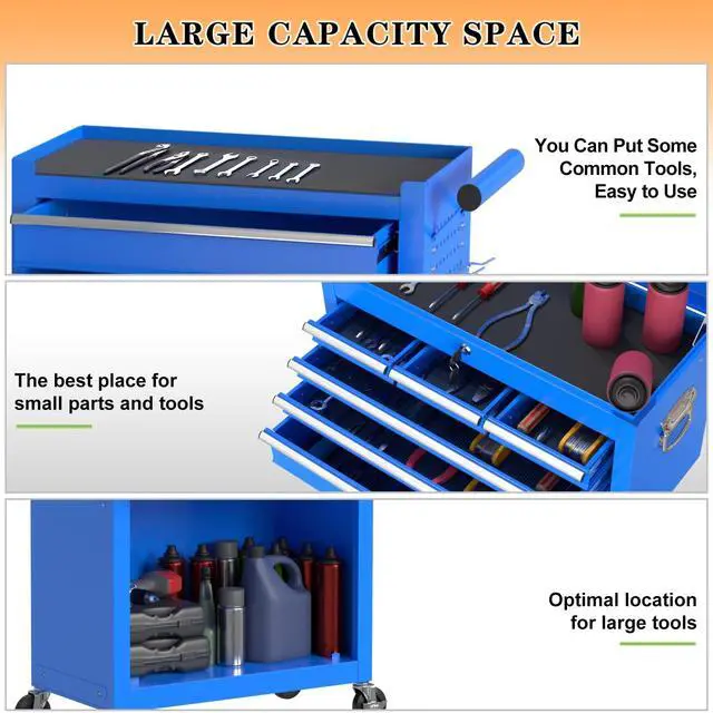 Alt view image 4 of 6 - 8-Drawer High Capacity Rolling Tool Chest, Removable Cabinet Storage Tool Box with Wheels and Drawers, Detachable Toolbox with Lock for Workshop Mechanics Garage