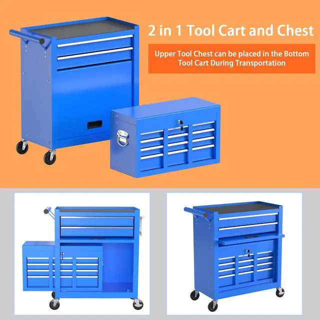 Alt view image 5 of 6 - 8-Drawer High Capacity Rolling Tool Chest, Removable Cabinet Storage Tool Box with Wheels and Drawers, Detachable Toolbox with Lock for Workshop Mechanics Garage